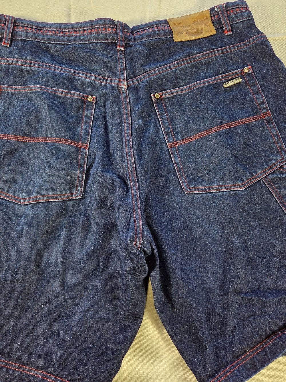 Pelle Pelle Hi-Fi Denim Shorts Mens 40 Dark Wash Red Stitch Hip Hop Y2K